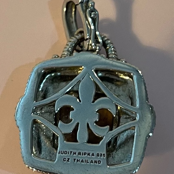 NEW Vintage Judith Ripka Timeless Square Smokey Cubic Zirconia Pendant 925 - Picture 3 of 4